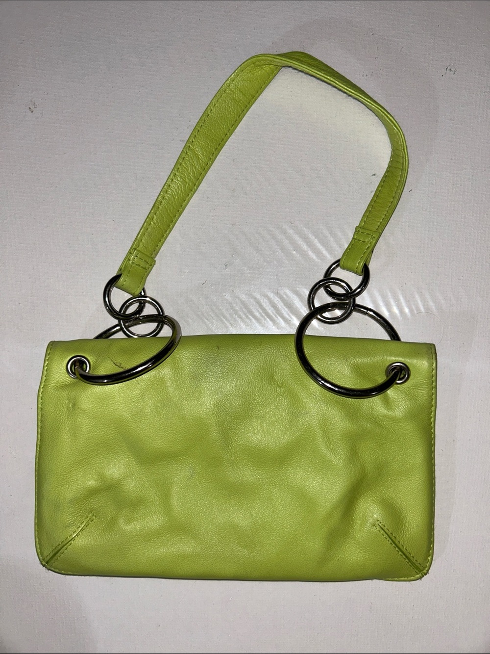 Wilsons Leather Genuine Leather Lime Green Shoulder Bag w/ Silver Ring Hardware